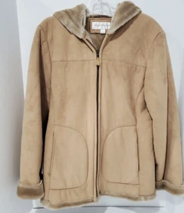 Jones New York Beige Faux Lammfell Fellfutter Mantel/Jacke Kapuze Damen Größe S - Bild 1 von 6