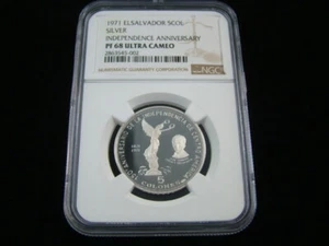 El Salvador 1971 Proof Silver 5 Colones NGC Graded PF 68 Ultra Cameo 2863545-002 - Picture 1 of 4