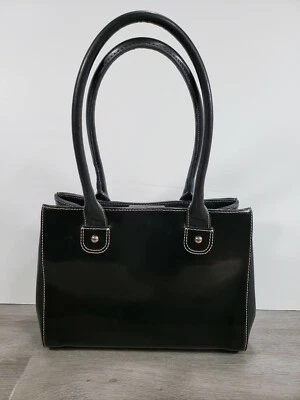 BOLSO DE MANO DE CUERO WILSONS NEGRO con Costuras Blancas  Foto 1 de 4