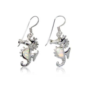 925 Sterlingsilber weiße Inlay Feueropal Seepferdchen Meer Ohrhänger Set - Bild 1 von 1