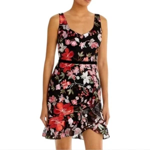 Sam Edelman Kleid Hibiskus Blumen bestickt 10 schwarz ärmellos Tulpensaum - Bild 1 von 11
