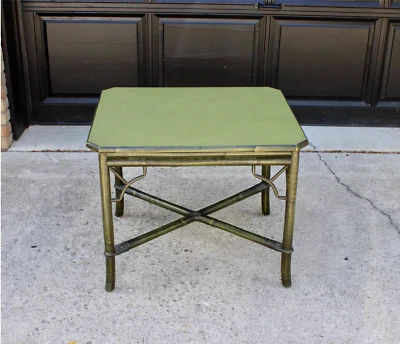 Mesa auxiliar vintage Mid Century bambú VERDE JADE Chinoiserie calado Hollywood Foto 1 de 4