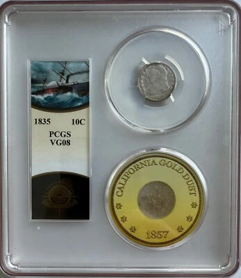 SS CENTRAL AMERICA 1835 CAPPED BUST DIME PCGS VG8 W/GOLD PINCH TREASURE COIN! - Image 1 of 4