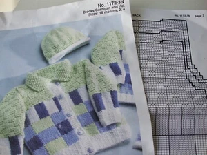  MARY MAXIM Blocks Cardigan and HatKNITTING Pattern TODDLER SZ 18 Mon -4 1172-3N - Picture 1 of 1