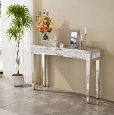 47.2" Mirrored Desk Silver Console Table Mirror Sofa Table with Crystal Inlay - Image 1 of 4