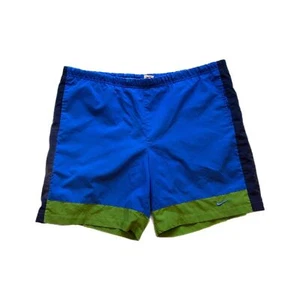 Nike Shorts Men's XL Swim Trunks Blue Green Swoosh Colorblock 90s Vintage - Picture 1 of 4