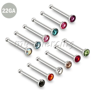 2pcs. 22g 1.5mm Press Fit Gem 316L Surgical Steel Nose Bone Nose Ring Stud - Image 1 of 2