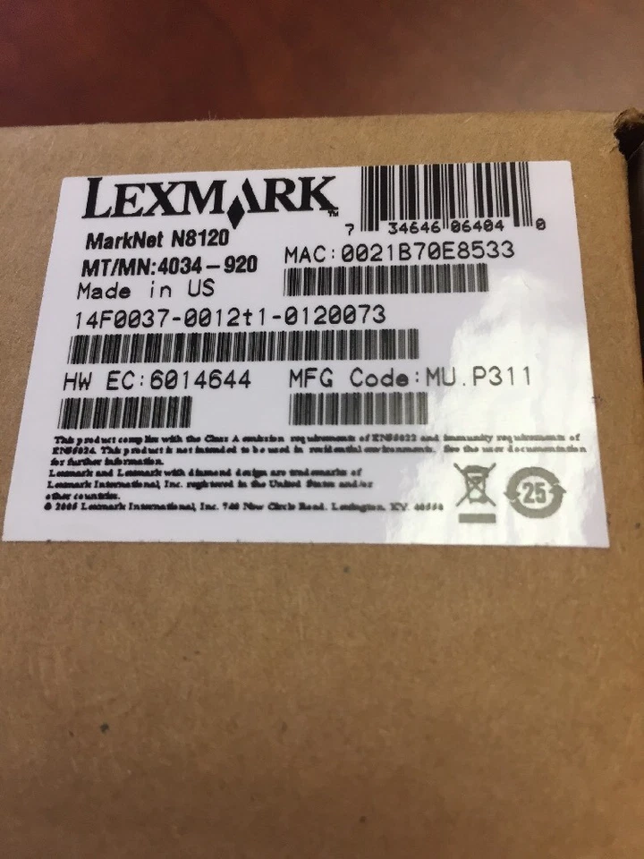 Lexmark Marknet N8120 Gigabit Ethernet Print Server Brand NEW IN BOX! FREE SHIP. - Image 1 of 4