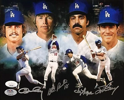 DODGERS 1981 INFIELD SIGNED 8X10 COLOR EDIT PHOTO RUSSELL GARVEY CEY LOPES JSA - Image 1 of 4