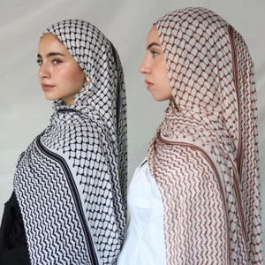 Chiffon-Tücher Mit Karomuster Karierter Hijab Mit Knoten Rutschfester Schal ▽ - Bild 1 von 12