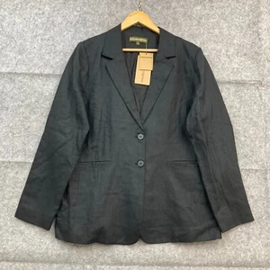 NEW Princess Highway Jacket Womens 16 Black Linen Blazer Button Pockets 30325 - Picture 1 of 11