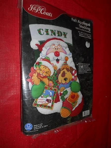 J&P COATS Felt Applique Stocking Santas Pals Christmas - Picture 1 of 1