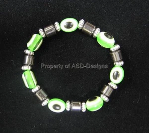 Kabbalah Green Glass Evil Eye Protection Good Luck Stretch Bracelet 4344 - Picture 1 of 1