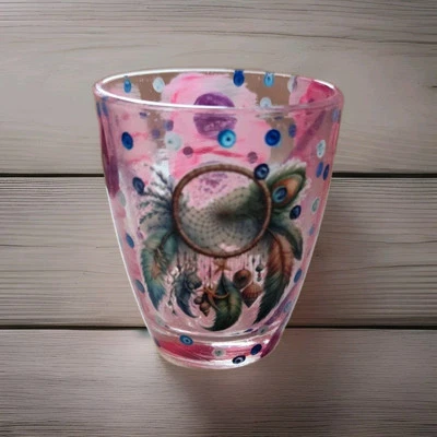 "Traumfänger" Kleines Teelicht Unikat aus Glas, handbemalt  - Bild 1 von 3