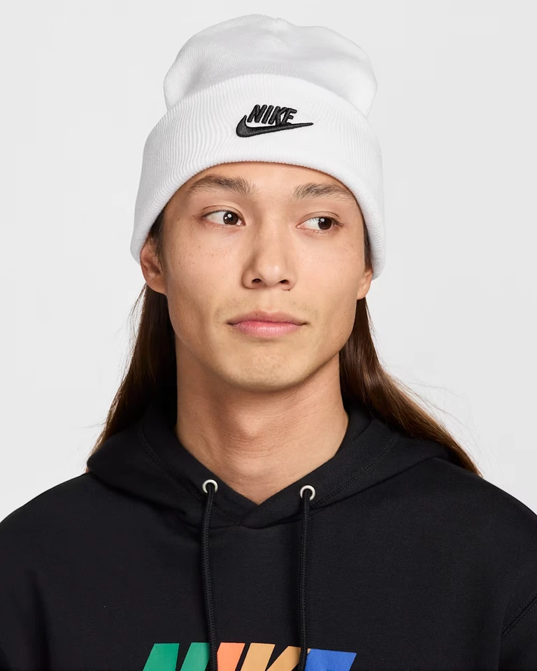 Nike Peak Futura Beanie Hat White/Black Unisex One Size HF0186-100