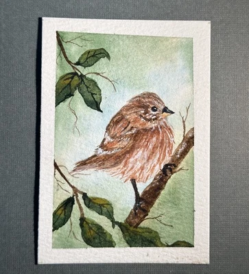 ACEO Original Art Card Watercolor Painting Swallow Bird Tree 2.5 X 3.5 - Image 1 of 2