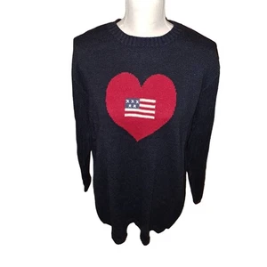 Suéter Grande Quacker Factory Azul Marino Rojo Corazón y Bandera - Imagen 1 de 9
