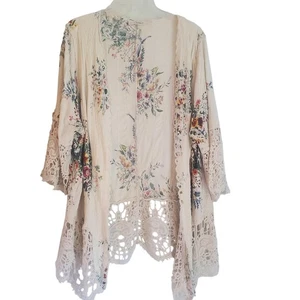 Solitaire Kimono Damen 3X elfenbein Blumen Spitze Häkel Boho transparent vorne offen Oberteil - Bild 1 von 8