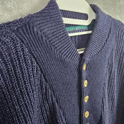 VTG Claybrooke Blue Men Button Neck Sweater Size Large Made In USA 100% Cotton - Image 1 of 4
