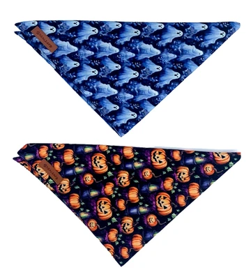 Dog Bandanas Size X-Large Pumpkins &Ghosts  21x21x30 2 Pack Brand New - Image 1 of 4