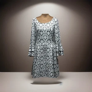 My Michelle Women’s M Black White Lace Vintage Boho Dress Bell Sleeves A Line 35 - Picture 1 of 14