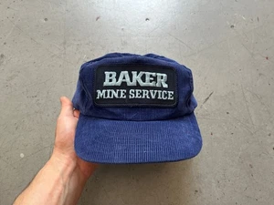 80s Vintage Baker Mine Service Trucker Corduroy Coal Mining Snapback Hat Cap - Picture 1 of 10