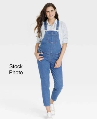 NWT Ingrid & Isabel Maternity Blue Denim Overalls Size 14 Stretch Pockets - Image 1 of 4