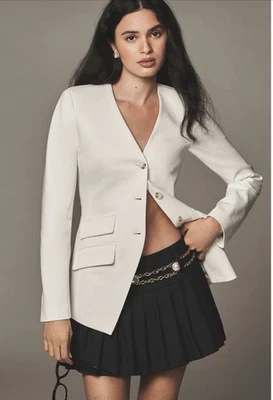 Blazer Anthropologie Dolan Costa Izquierda Ponte Sin Cuello Recortado Preppy Pequeño Nuevo con Etiquetas Foto 1 de 4