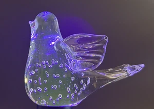 Art Glass Bullicante Bird Paperweight Figurine Clear Controlled Bubbles UV Glow - Picture 1 of 12