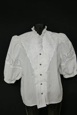 Gr.48 Trachtenbluse weiß Bluse für Dirndl mit Spitze und Stickerei TB10077 - Bild 1 von 4
