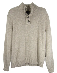 Lands End Pullover Herren MED Grobstrick Henley Pulli Wollmischung Haferflocken - Bild 1 von 7
