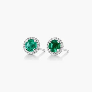925 Silver Lab Emerald Earring Round Cut Wedding Studs Christmas Gift For Her - Picture 1 of 3