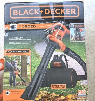 💥BLACK+DECKER 12 AMP 250 MPH ELÉTRICO 3 em 1 MOCHILA SOPRADOR, ASPIRADOR E MULCHER - Imagem 1 de 4