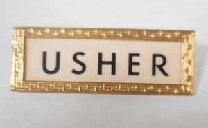 Distintivo spilla bavero chiesa USHER vintage, cornice oro, ecc - Foto 1 di 5