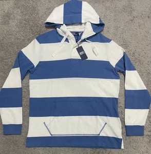 Camisa Polo Ralph Lauren Rayas Rugby Con Capucha Manga Larga Azul Blanco Para Hombre M $198 - Imagen 1 de 10