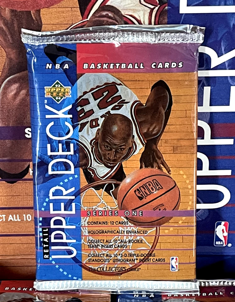 1993-94 UPPER DECK NBA Basketball (serie 1) CONFEZIONE 12 carte AIR JORDAN HOLO!? Confezione Originale