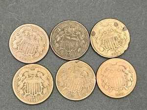 US Two Cent, Lot of 6-1864 (3), 1865 (3) - Picture 1 of 3