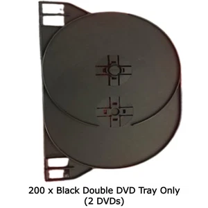 200 x Black Double DVD Trays ONLY Hold 2 DVD Discs Inner Tray Without outer Case - Afbeelding 1 van 12