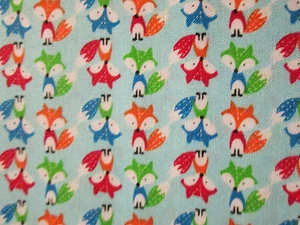 FOX FOXY FOXS BRIGHT COLORS BLUE COTTON FABRIC FQ - Picture 1 of 4
