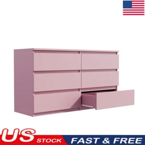 Large 6 Smooth Sliding Drawers Chest of Drawer Dressers Table Soild Wood Storage - Picture 1 of 11