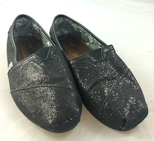 TOMS CLASSIC BLACK SPARKLE SLIP-ON FLATS 7.5W COMFORT SHOE PREMIUM STYLE - Picture 1 of 7
