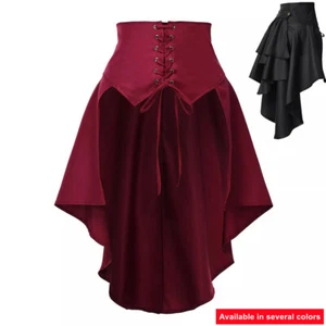 Women Gothic Skirt Steampunk Back Ruff Skirt Pirate Skirt Halloween Half Skirt - Picture 1 of 28