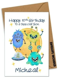 Personalised Alien Space Birthday Card Kids Boys Son Grandson Nephew Brother K23 - Picture 1 of 1