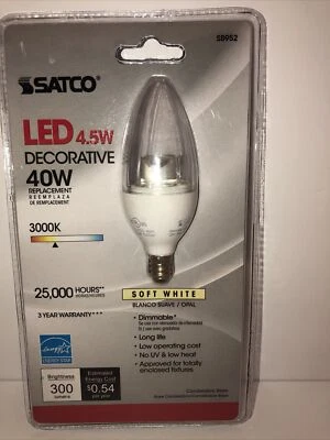 Satco 4.5W (40W) Soft White Candelabra Base LED Decorative Light Bulb S8952 - Image 1 of 2