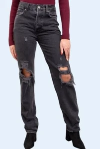 NWT Free People We The Free Size 28 The Lasso High Waist Black Straight Jeans - Picture 1 of 12