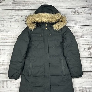 Lands End Down Parka Womens Sz XS Faux Fur Hood Long Quilted Puffer Jacket Coat - Picture 1 of 12