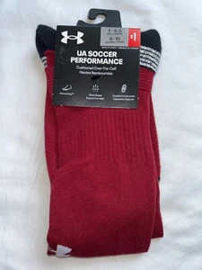 UA Soccer Perf Cushioned Over The Calf Socks Cardinal Red M 7-8.5/WM 6-10 New - Picture 1 of 2