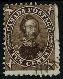 [sto288] CANADA 1859 Sc#16 used 10c blk brown Perforated 11¾ cv:$6,500 (FAULT) - Picture 1 of 2