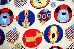 BTY*DOG PATCHES WITH BRIGHT COLORS & PATTERNS ON TAN FLEECE FABRIC 1 YD 60X36" - Picture 1 of 5