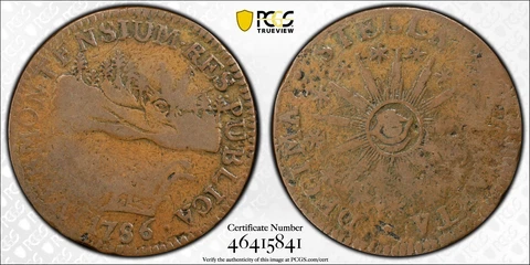 1786 VERMONT COPPER VERMONTENSIUM RR-7 KM#4 PCGS VG DETAILS #46415841 - SCARCE! Cover